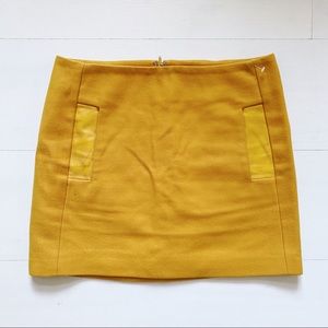 MAJE mustard wool leather mod mini skirt sz 38